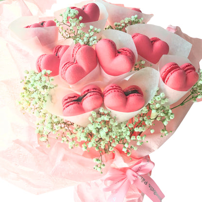Macarons Bouquet Flowers (10pcs Heartshaped) with Fresh Flower and Ribbon + 1 Box 10pcs Premium 1