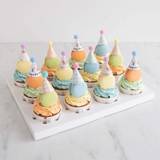 Pastel Macaron Cupcakes with party hat | NOW FOR $68.80 ONLY(U.P $128.80)