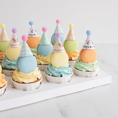 Pastel Macaron Cupcakes with party hat | NOW FOR $68.80 ONLY(U.P $128.80)