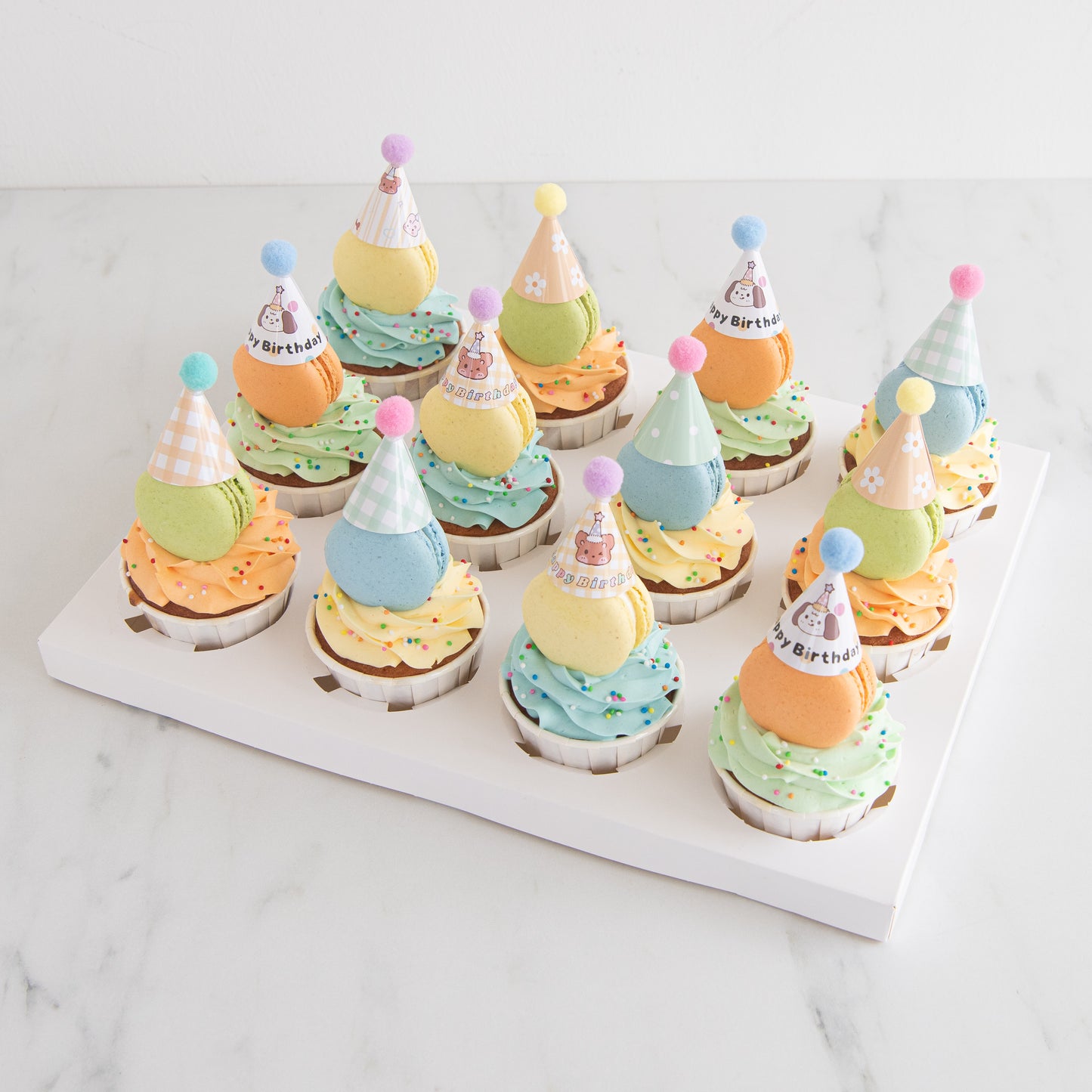 Pastel Macaron Cupcakes with party hat | NOW FOR $68.80 ONLY(U.P $128.80)