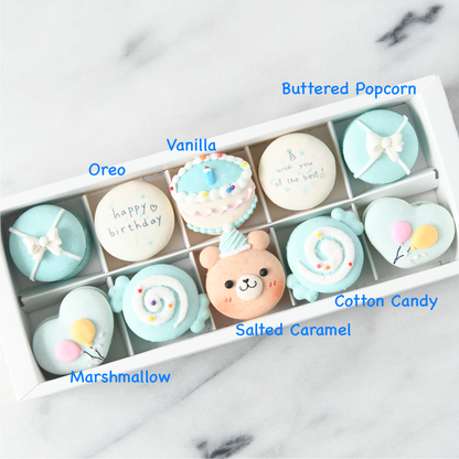 10pcs Birthday Boy Macarons in a Gift Box | Complimentary Ribbon and Personalised Message | $45.80 nett only