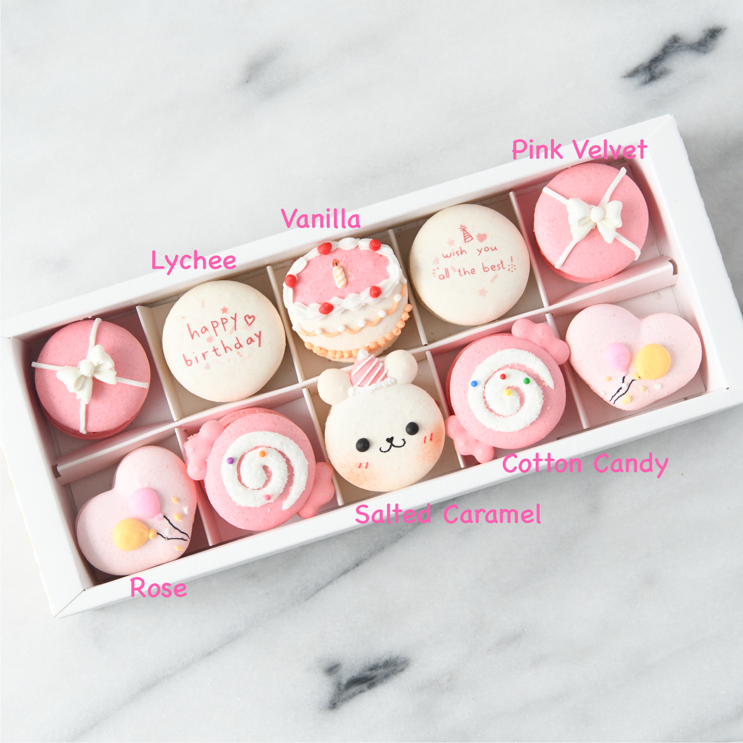 10pcs Birthday Girl Macarons in a Gift Box | Complimentary Ribbon and Personalised Message | $45.80 nett only