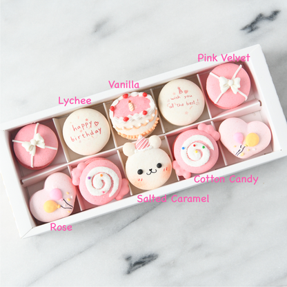 10pcs Birthday Girl Macarons in a Gift Box | Complimentary Ribbon and Personalised Message | $45.80 nett only