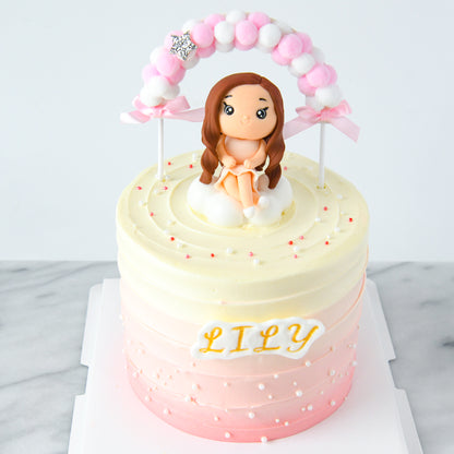 Customized Cake - Cute Little Girl with balloon Cake