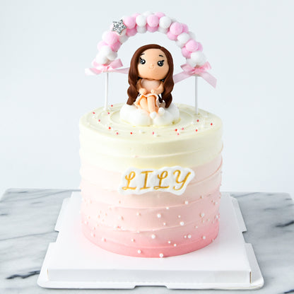 Customized Cake - Cute Little Girl with balloon Cake