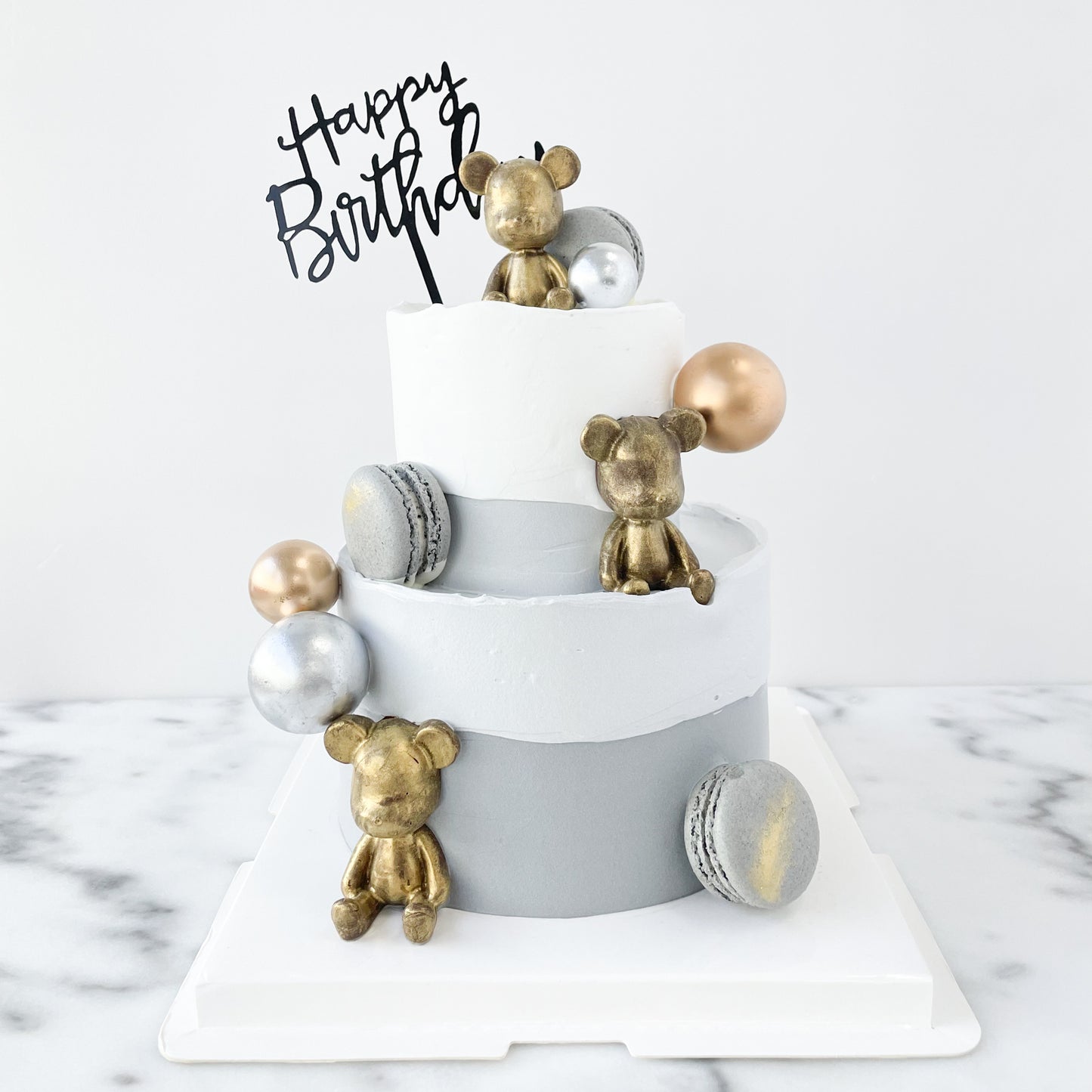 Customized Cake - Gold Bearbrick Cake with macaron