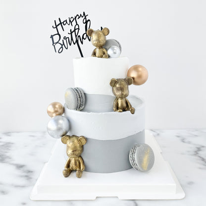 Customized Cake - Gold Bearbrick Cake with macaron