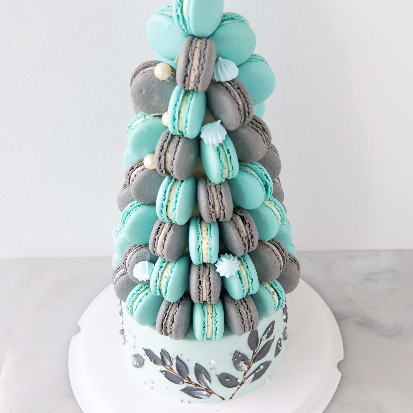 Customized Cake-Blue Ombre Macaron Tower Cake In Gift Box | $258 Nett