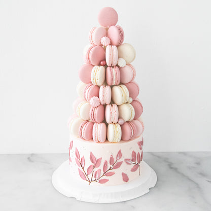 Customized Cake-Pink Ombre Macaron Tower Cake In Gift Box | $258 Nett