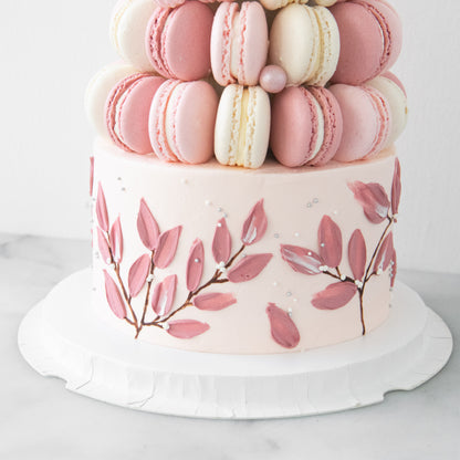 Customized Cake-Pink Ombre Macaron Tower Cake In Gift Box | $258 Nett