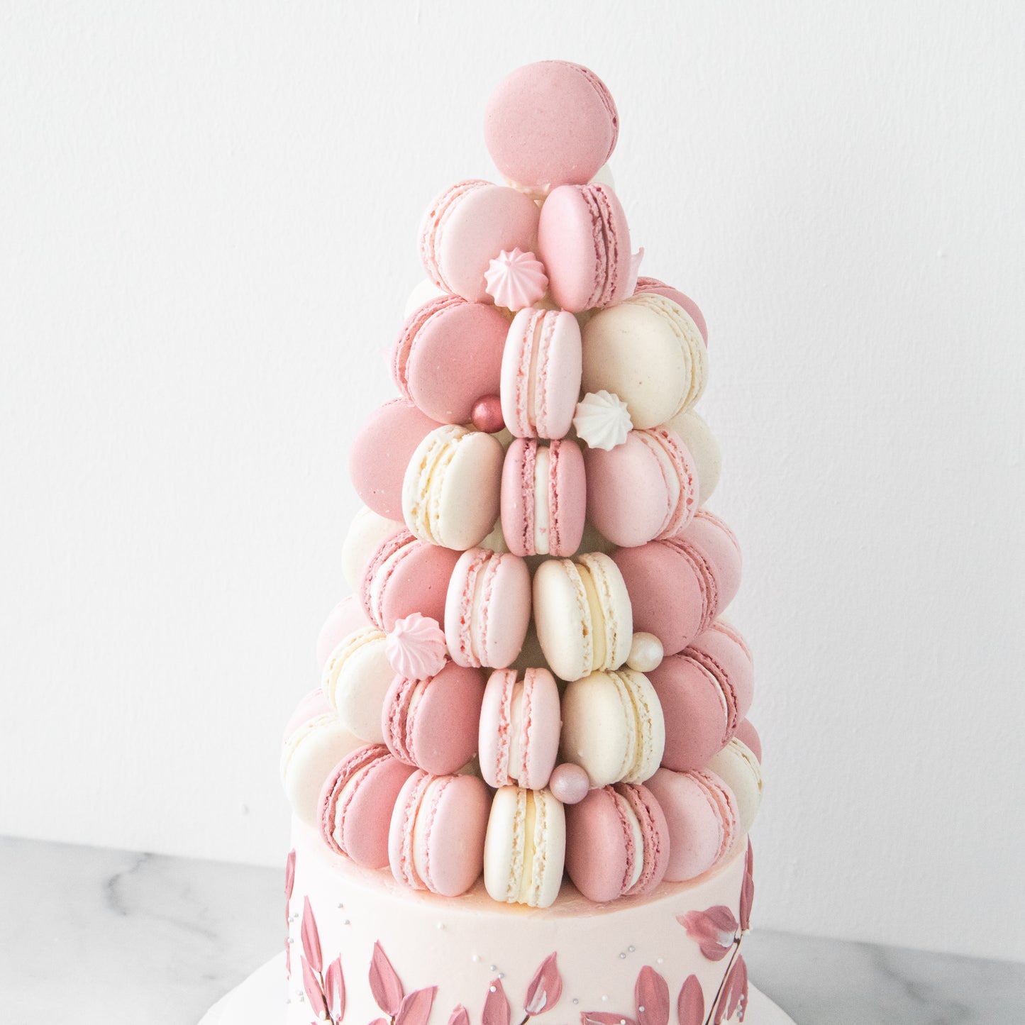 Customized Cake-Pink Ombre Macaron Tower Cake In Gift Box | $258 Nett