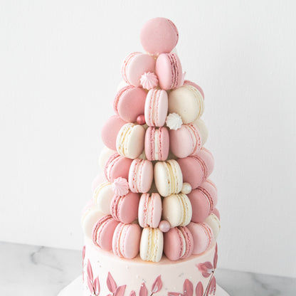 Customized Cake-Pink Ombre Macaron Tower Cake In Gift Box | $258 Nett