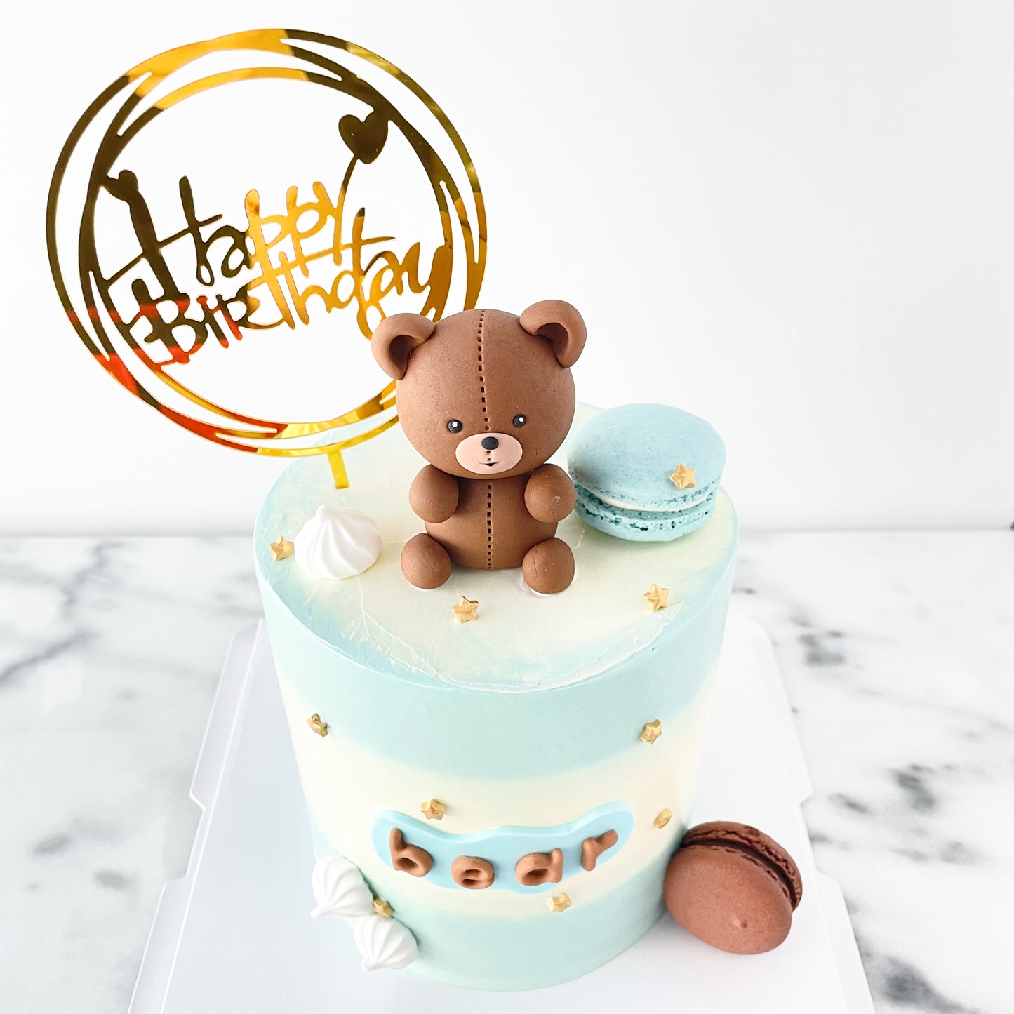 Customized Cake -Teddy Bear cake with macaron