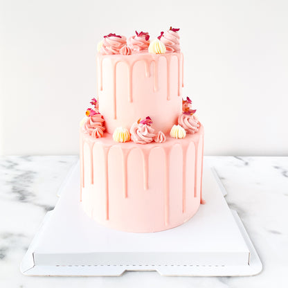 2-Tiers Lychee Rose Cake with 9pcs Macaron (Customised Pre order 3 days in advance)