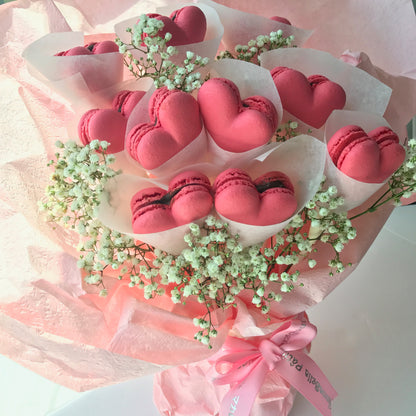 Macarons Bouquet Flowers (10pcs Heartshaped) with Fresh Flower and Ribbon + 1 Box 10pcs Premium 1