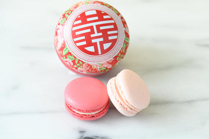 Wedding Door-Gift | 2pcs Macarons in Round Tin "Xi" Box & Paper Bag