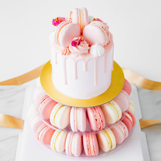 🔥8.8 SALE🔥| Macaron Cake Tower - Lychee Rose Petite Cake with 40 pcs macarons | NOW FOR ONLY $120.00 (U.P $158.00)