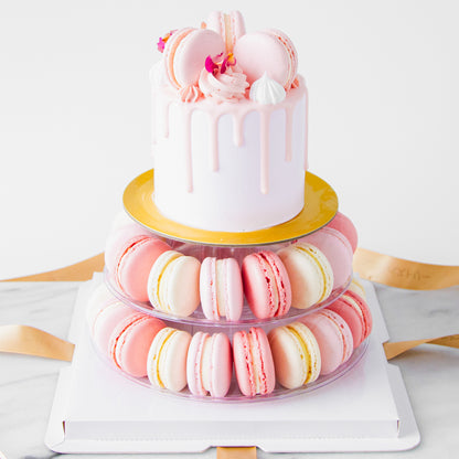 🔥8.8 SALE🔥| Macaron Cake Tower - Lychee Rose Petite Cake with 40 pcs macarons | NOW FOR ONLY $120.00 (U.P $158.00)
