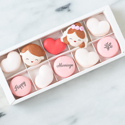 10 pcs Western Wedding Couple Macarons in a Gift Box | Complimentary Ribbon and Personalised Message | $38.80 Nett